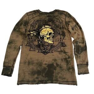 Affliction Shirt Men's M Skull Y2K Goth Grunge Reversible Long Sleeve Thermal